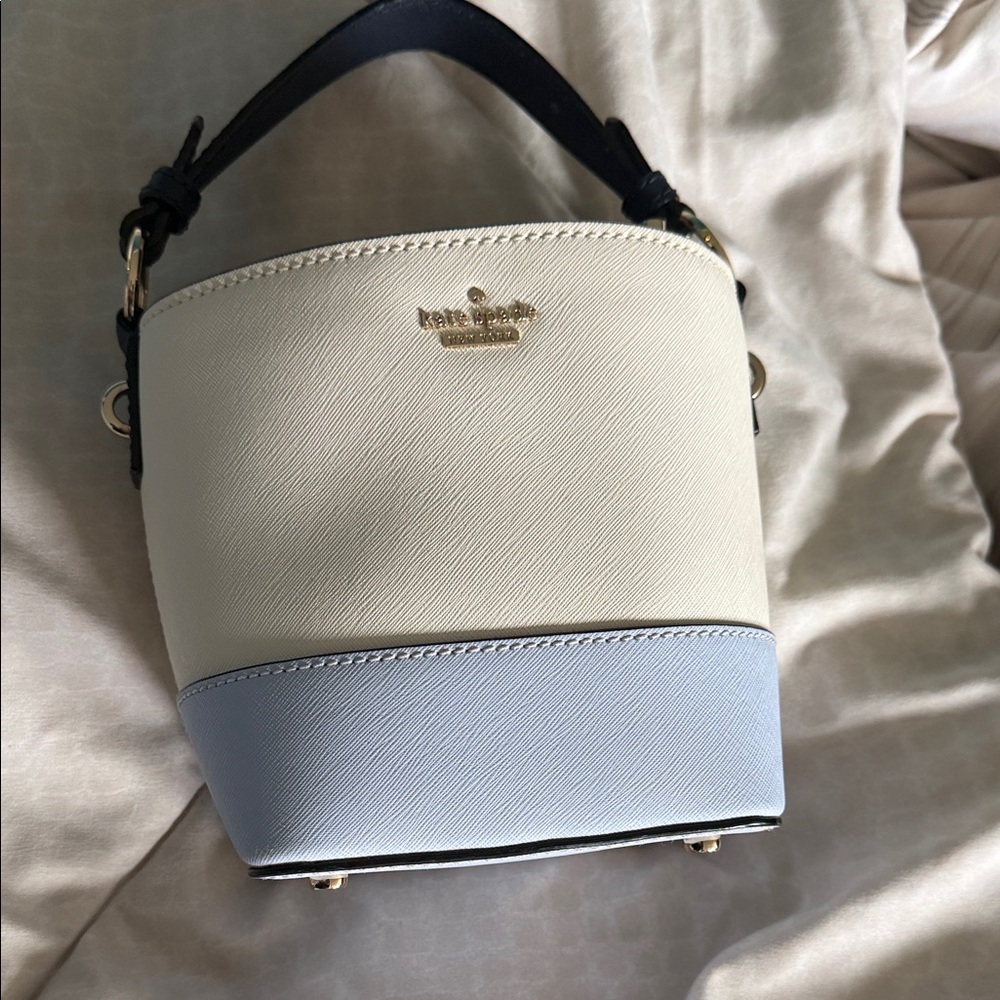 kate spade Cream and Light Blue Mini Bucket Crossbody NWOT